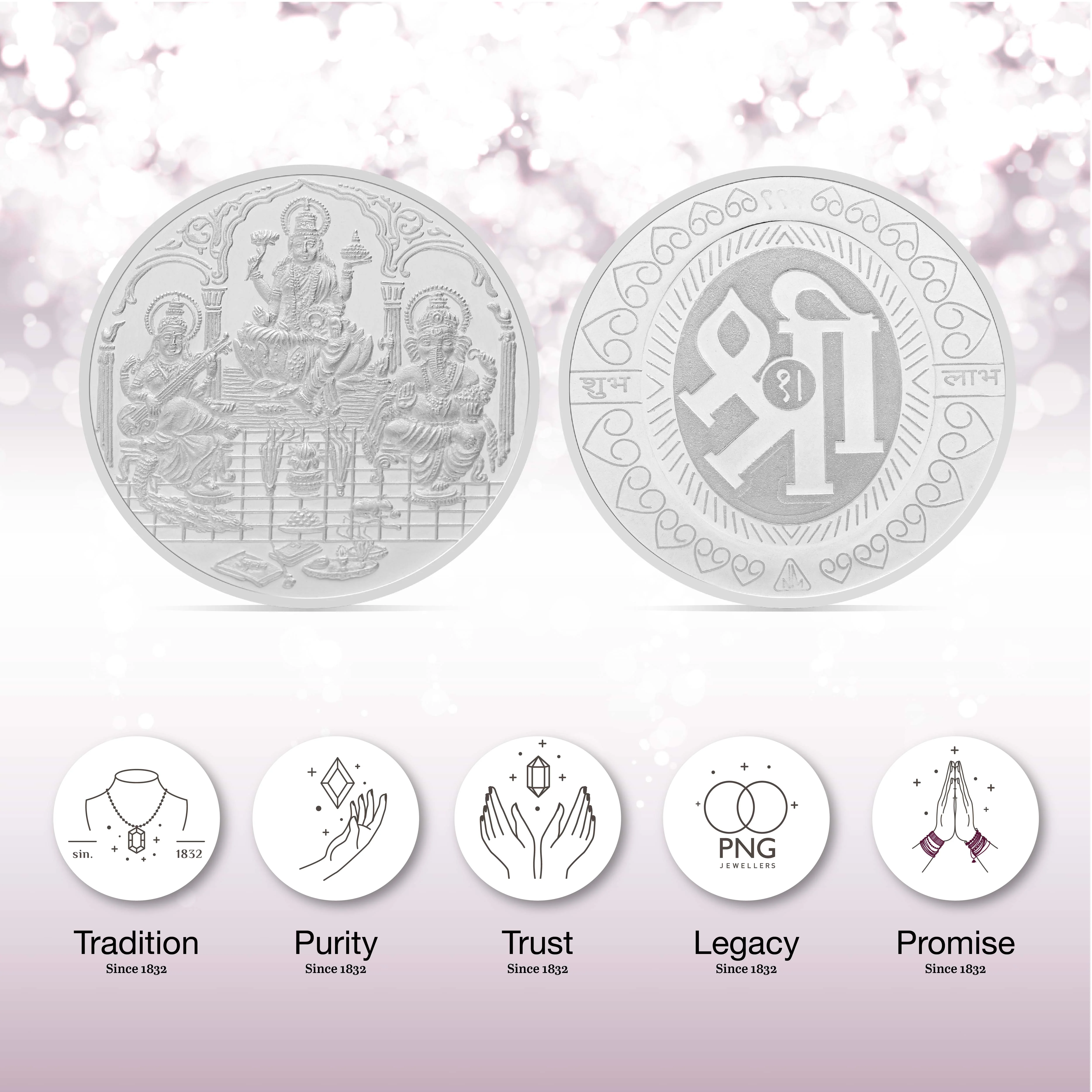 100 gms Silver Trimurti Coin - Image 3