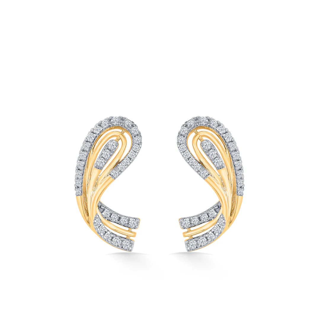 Aabhira Twirl Gold & Diamond Stud Earring