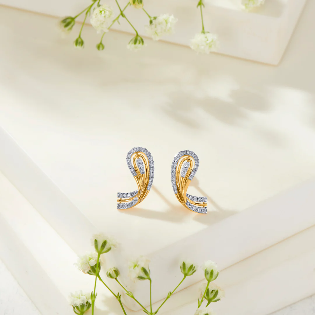 Aabhira Twirl Gold & Diamond Stud Earring - Image 2