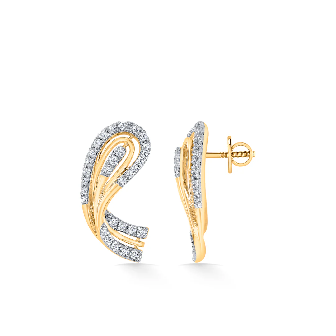 Aabhira Twirl Gold & Diamond Stud Earring - Image 3