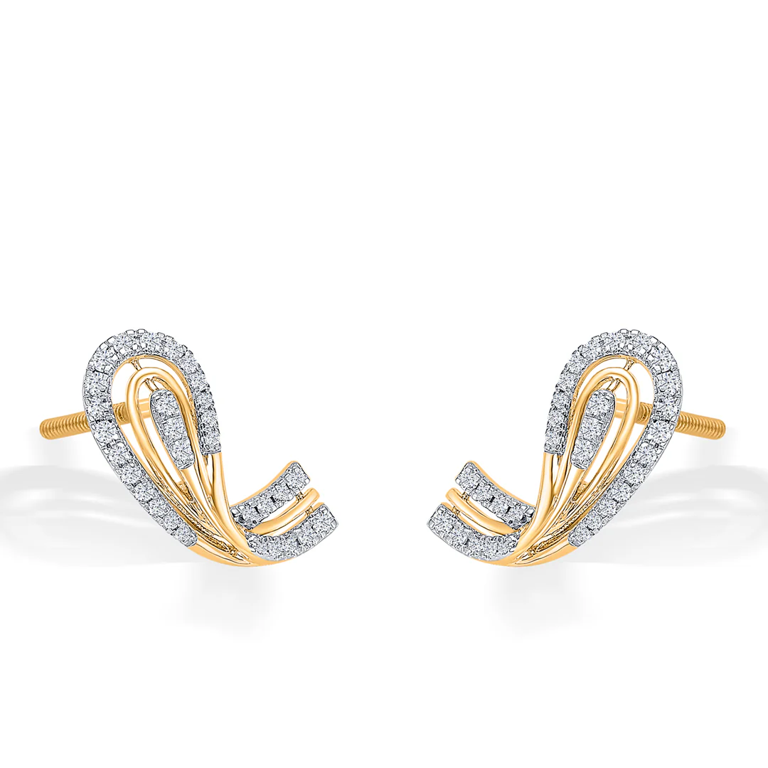 Aabhira Twirl Gold & Diamond Stud Earring - Image 4
