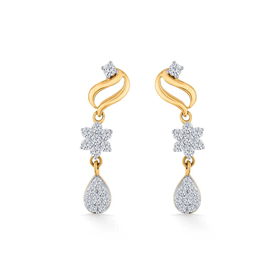 Magnolia Whisper Yellow Gold Dangler Diamond Earring For Women - Image 3