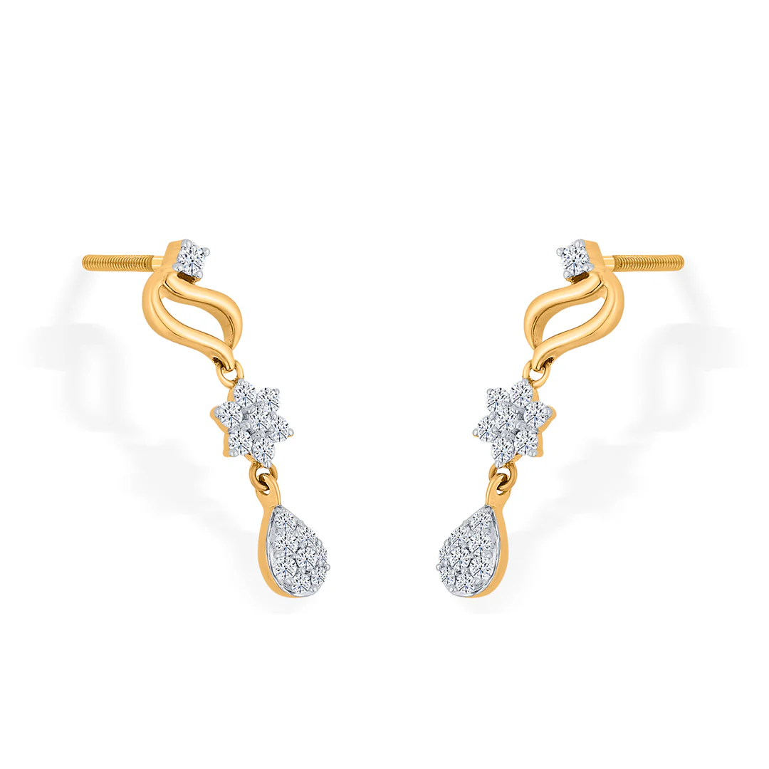 Magnolia Whisper Yellow Gold Dangler Diamond Earring For Women - Image 4
