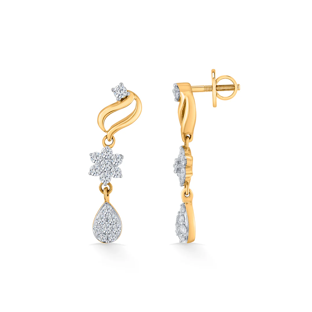 Magnolia Whisper Yellow Gold Dangler Diamond Earring For Women - Image 5
