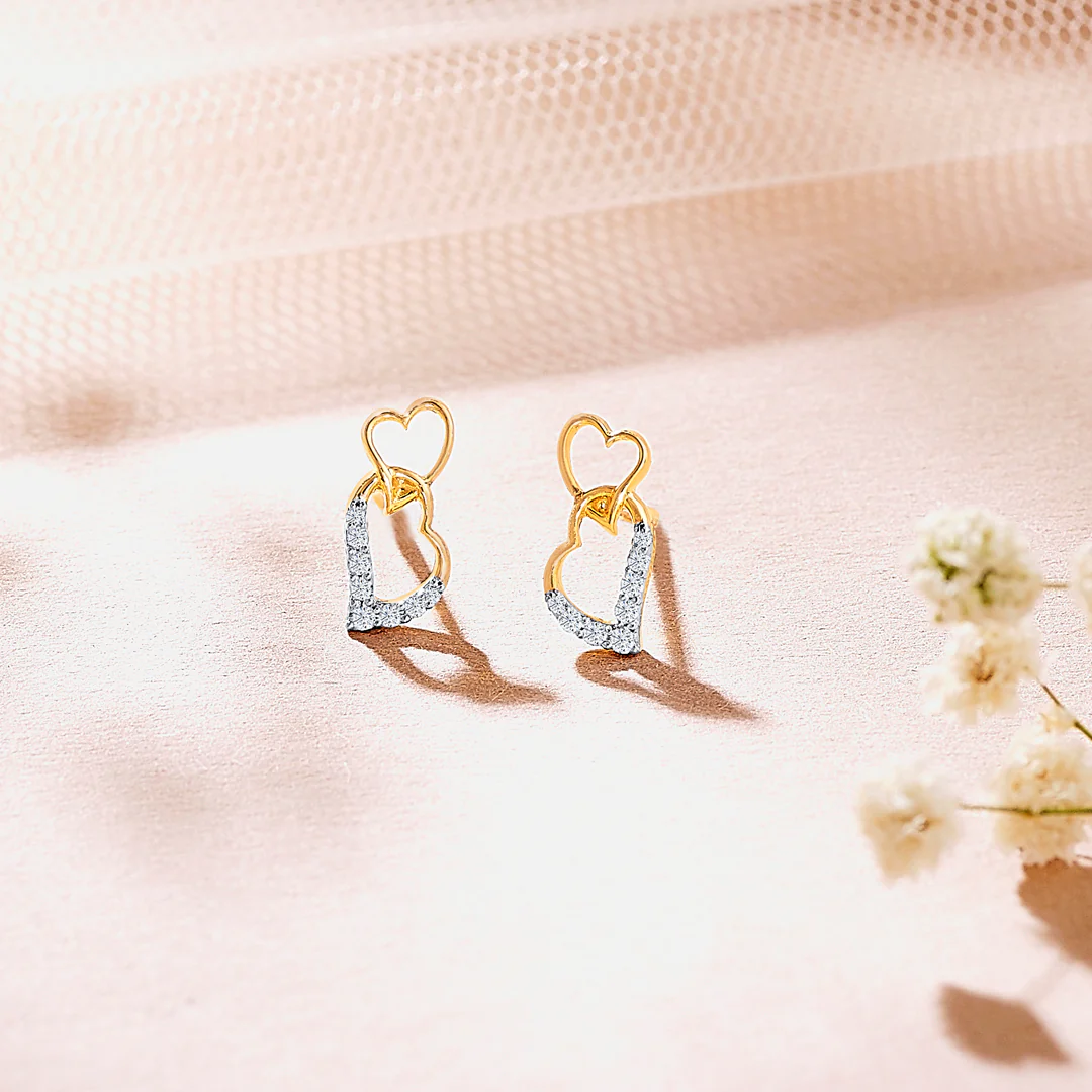 Amor Yellow Gold & Diamond Stud Earring
