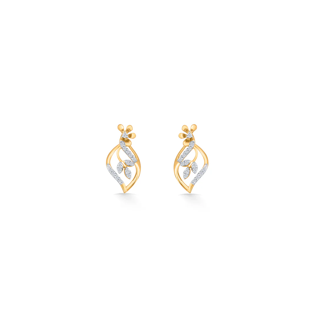 Blossom Vine Yellow Gold Stud Diamond Earring For Women - Image 3
