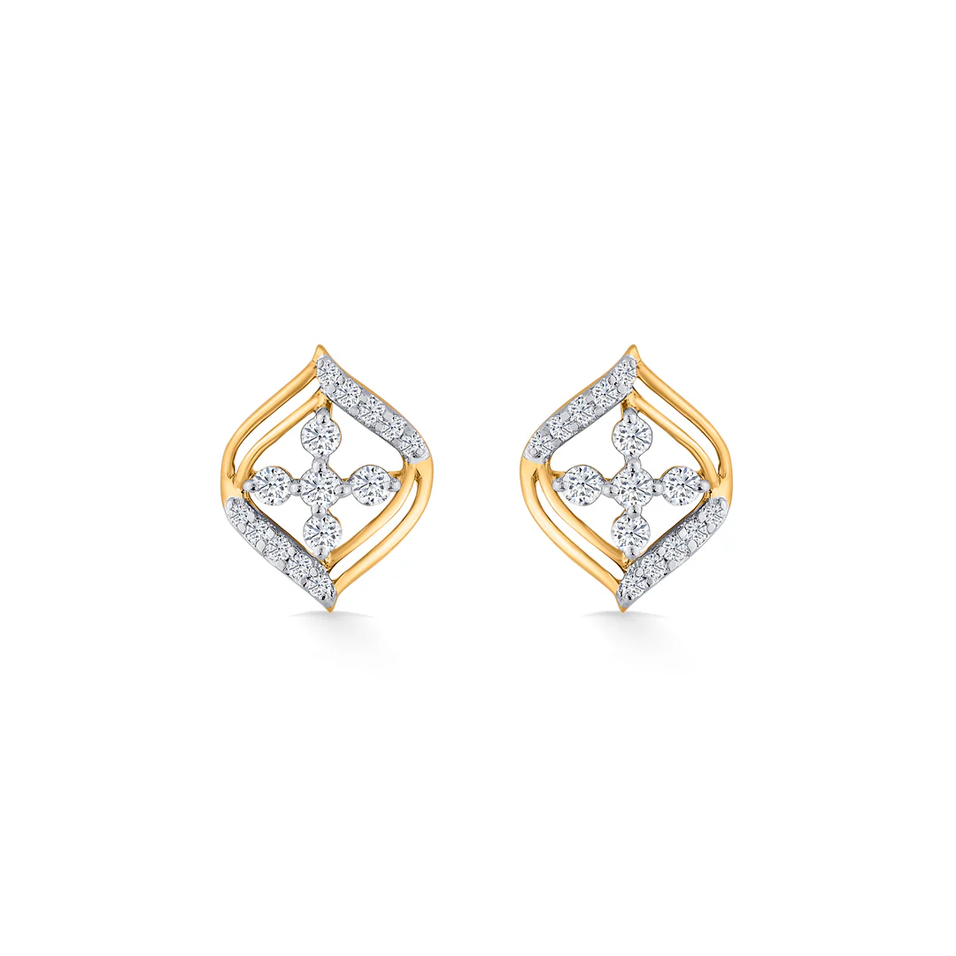 Crystal Blossom Gold Stud Diamond Earring for Women - Image 3