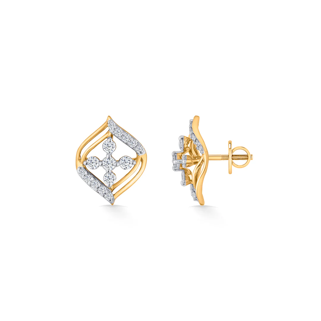 Crystal Blossom Gold Stud Diamond Earring for Women - Image 5
