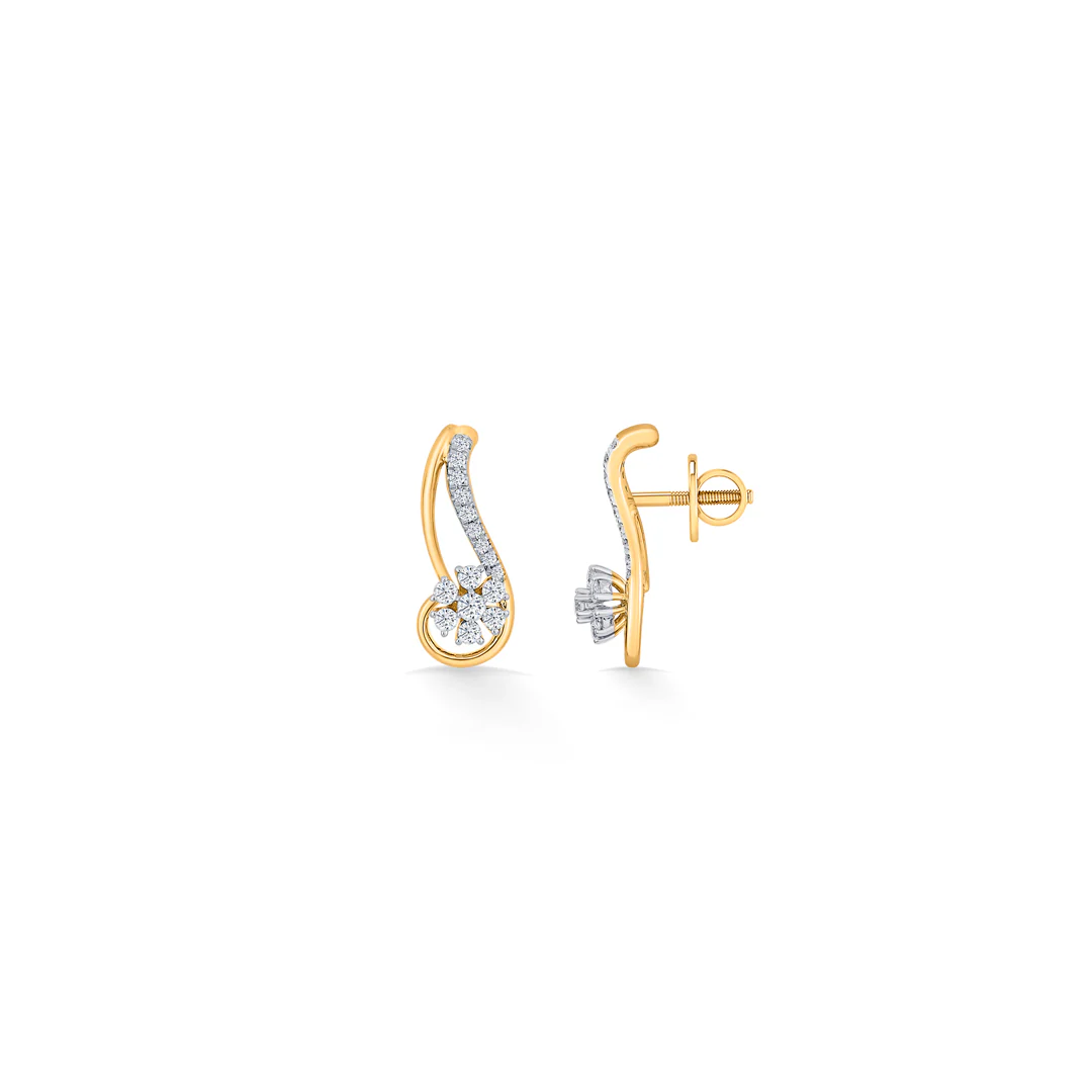 Curvy Bloom Gold Stud Diamond Earring for Women - Image 5