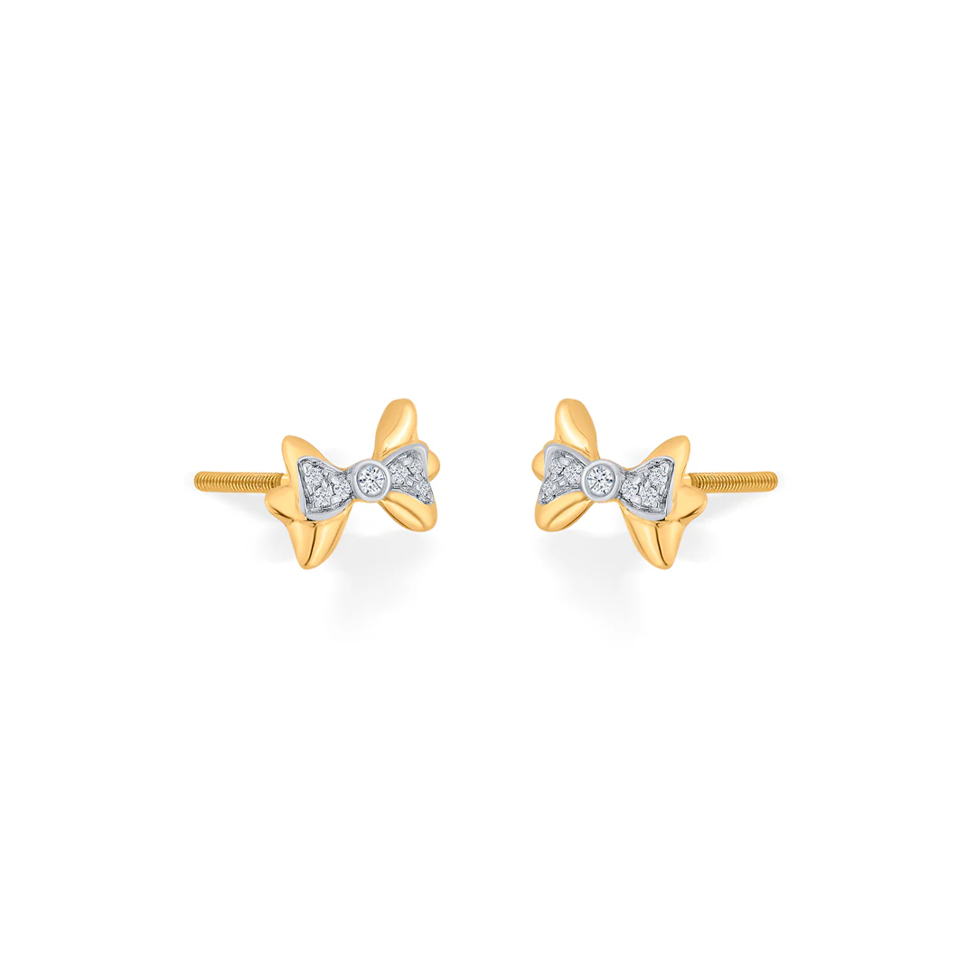 Dainty Bow Gold Stud Diamond Earring for Women - Image 4