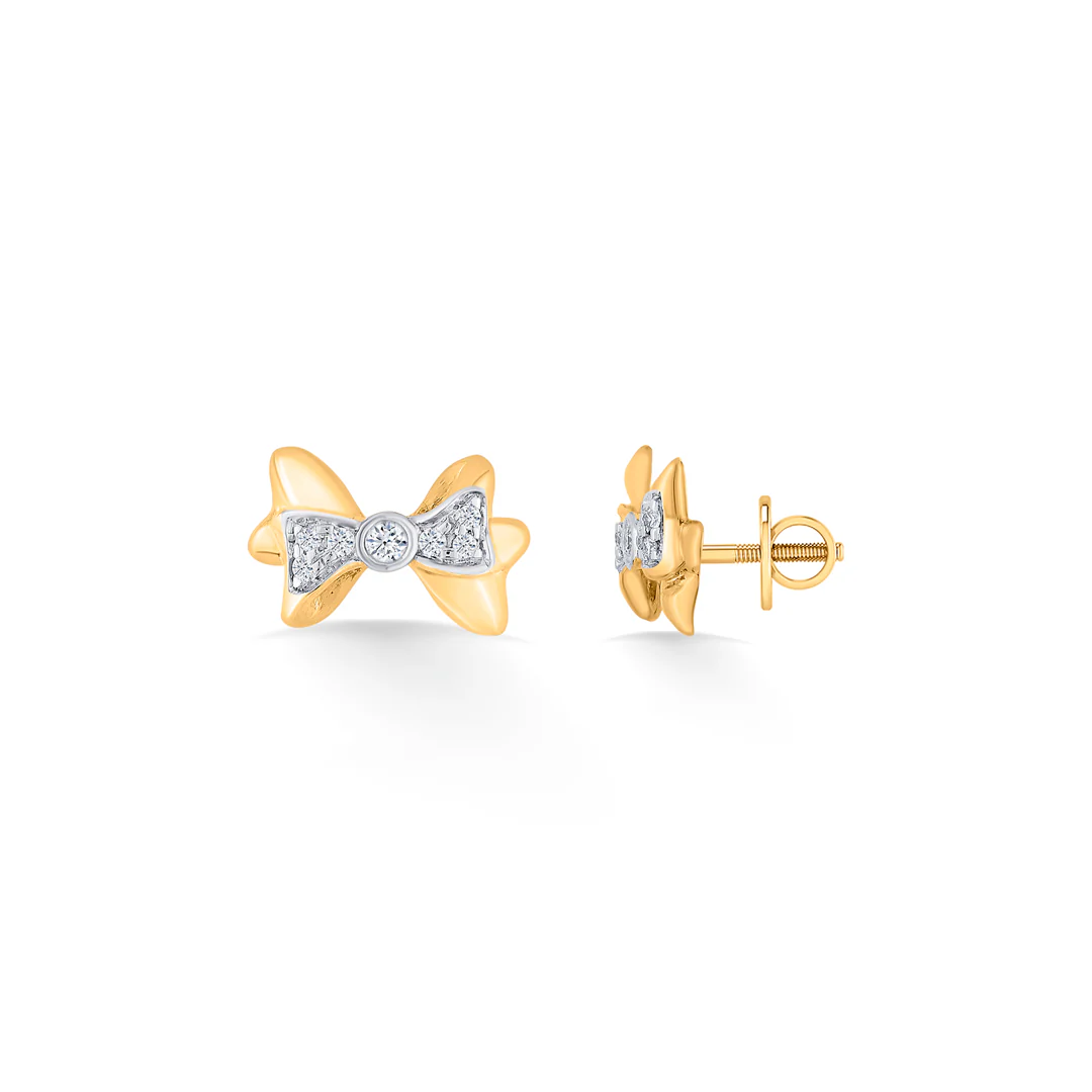 Dainty Bow Gold Stud Diamond Earring for Women - Image 5