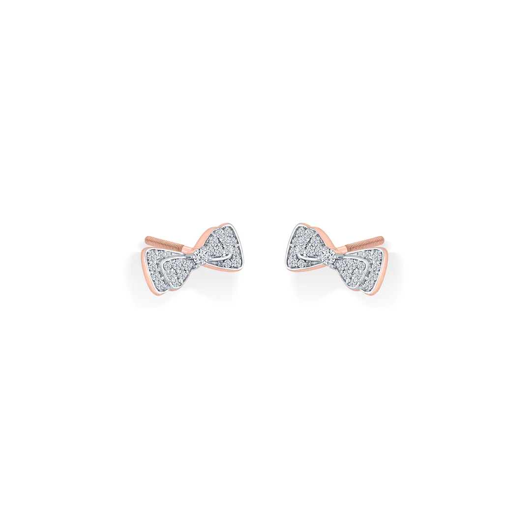 Diamond Bow Rose Gold Stud Diamond Earring For Women - Image 4