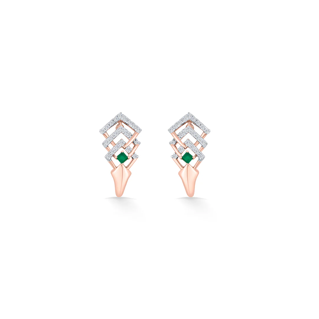 Emerald Maze Gold Stud Diamond Earring for Women - Image 3