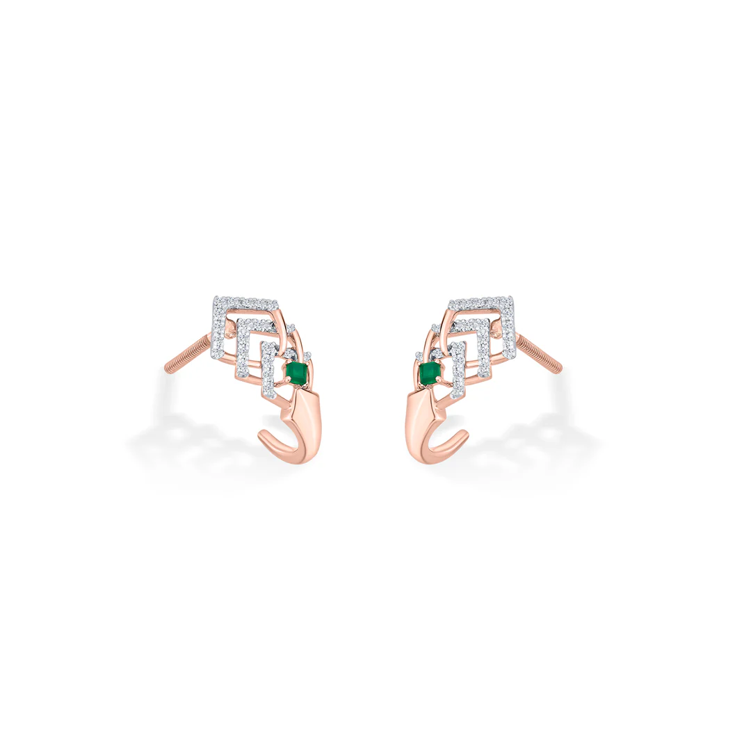 Emerald Maze Gold Stud Diamond Earring for Women - Image 4