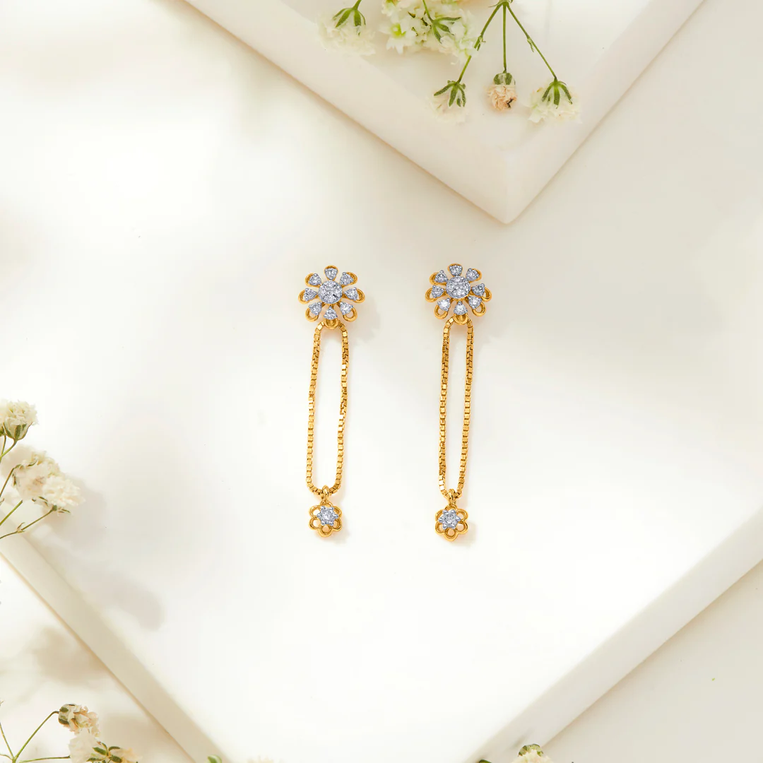 Florette Fall Gold & Diamond Drops & Dangler Earring - Image 2
