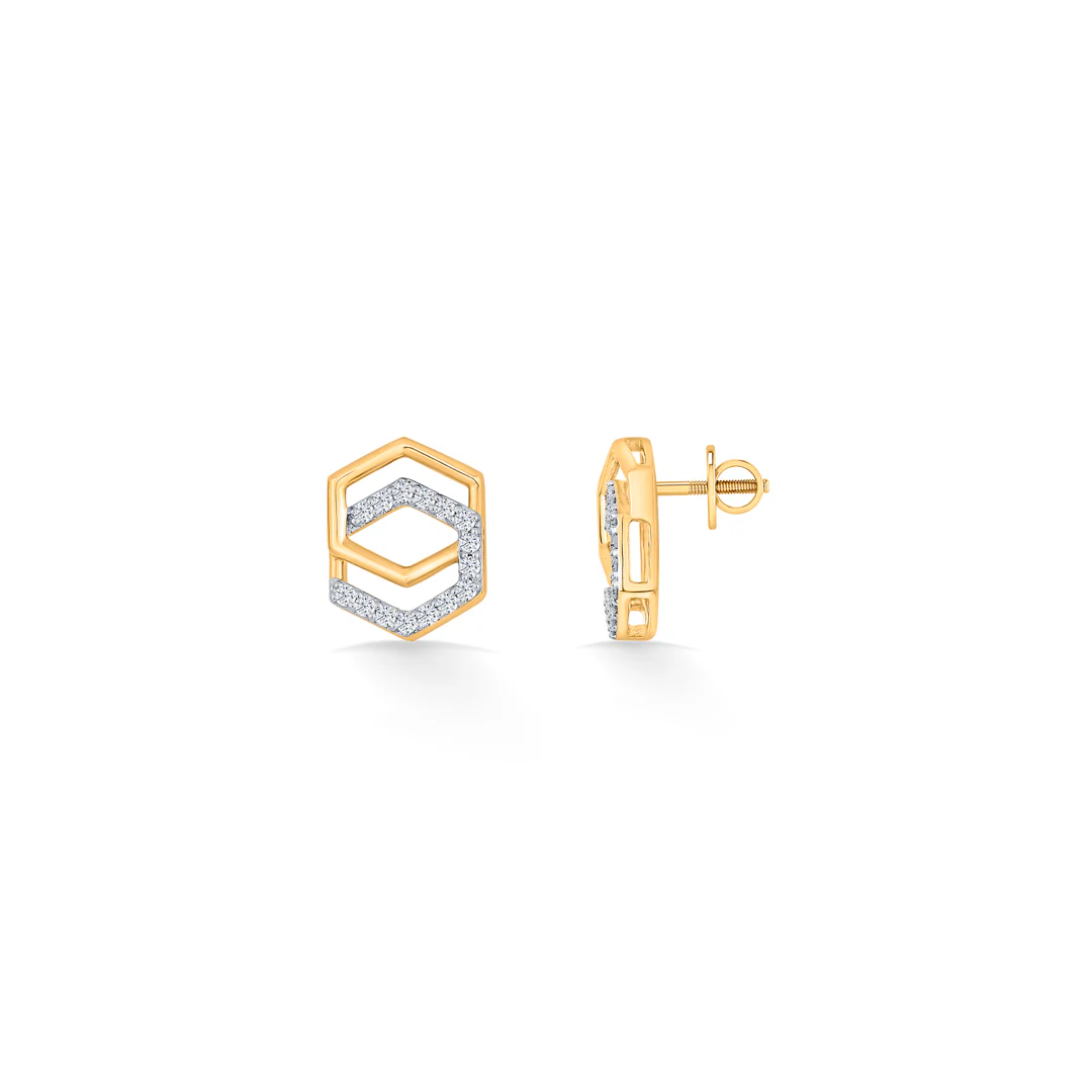 Geo Glitz Gold Stud Diamond Earring for Women - Image 5