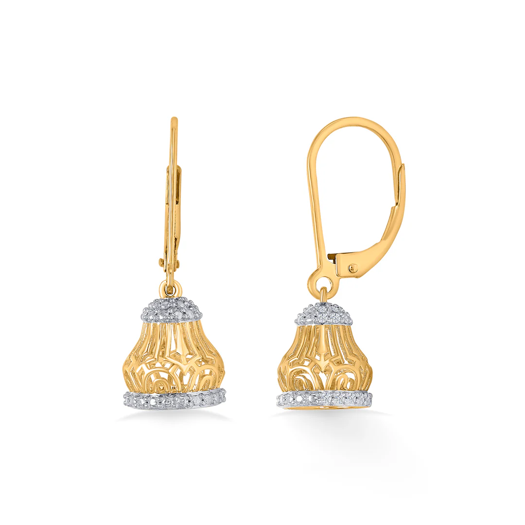 Glimmer Bell Gold & Diamond Jhumka Earring - Image 4