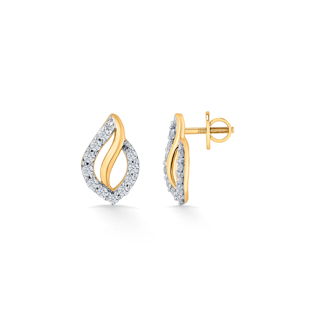 Glint Vine Yellow Gold Stud Diamond Earring For Women - Image 5