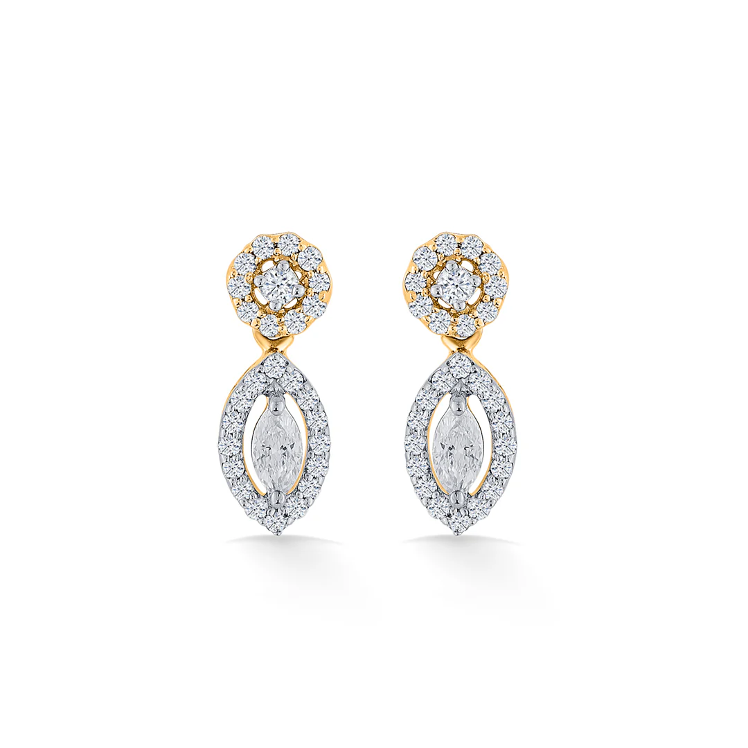 Elliptical Drop Gold Stud Diamond Earring for Women - Image 3