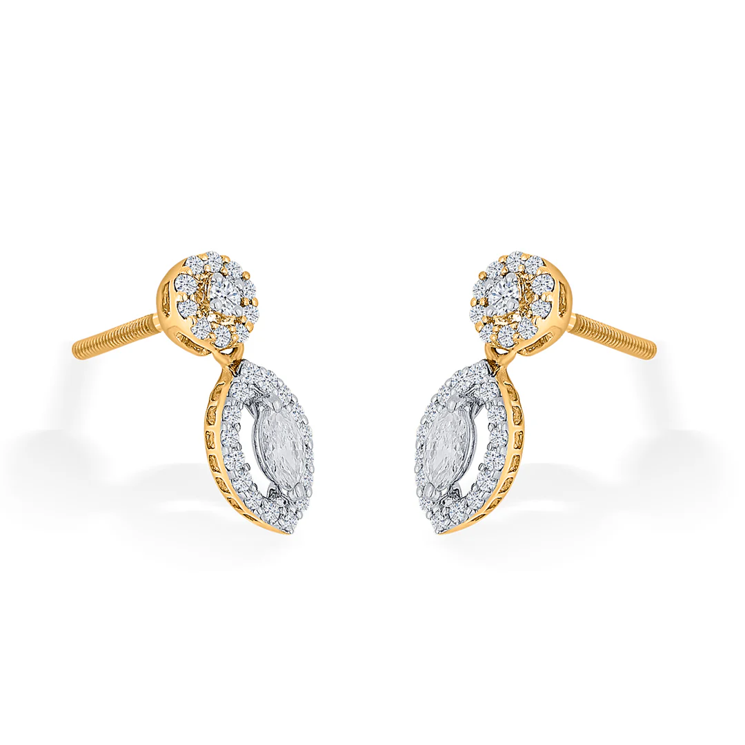Elliptical Drop Gold Stud Diamond Earring for Women - Image 4