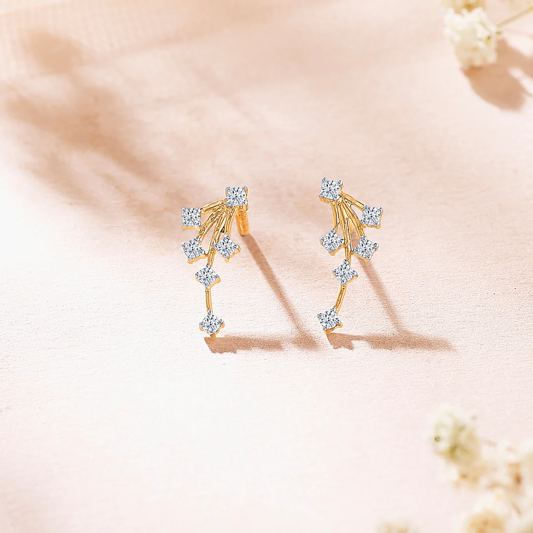 Gripper Yellow Gold & Diamond Stud Earring For Women