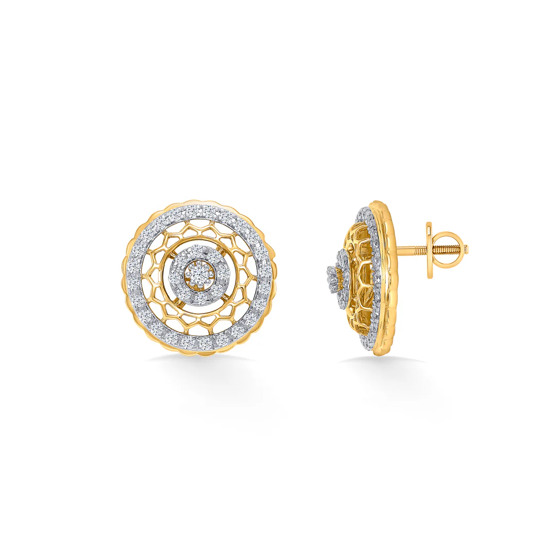 Lunaria Bloom Gold & Diamond Stud Earring - Image 3