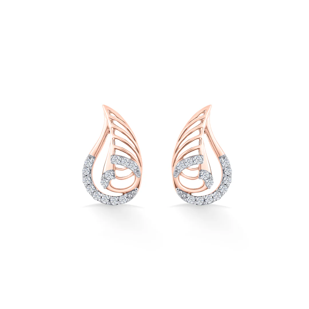 Lustrous Fern Rose Gold Stud Diamond Earring For Women - Image 3