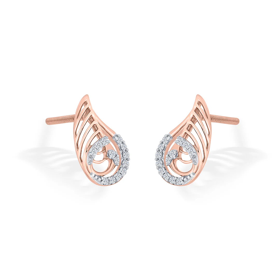 Lustrous Fern Rose Gold Stud Diamond Earring For Women - Image 4