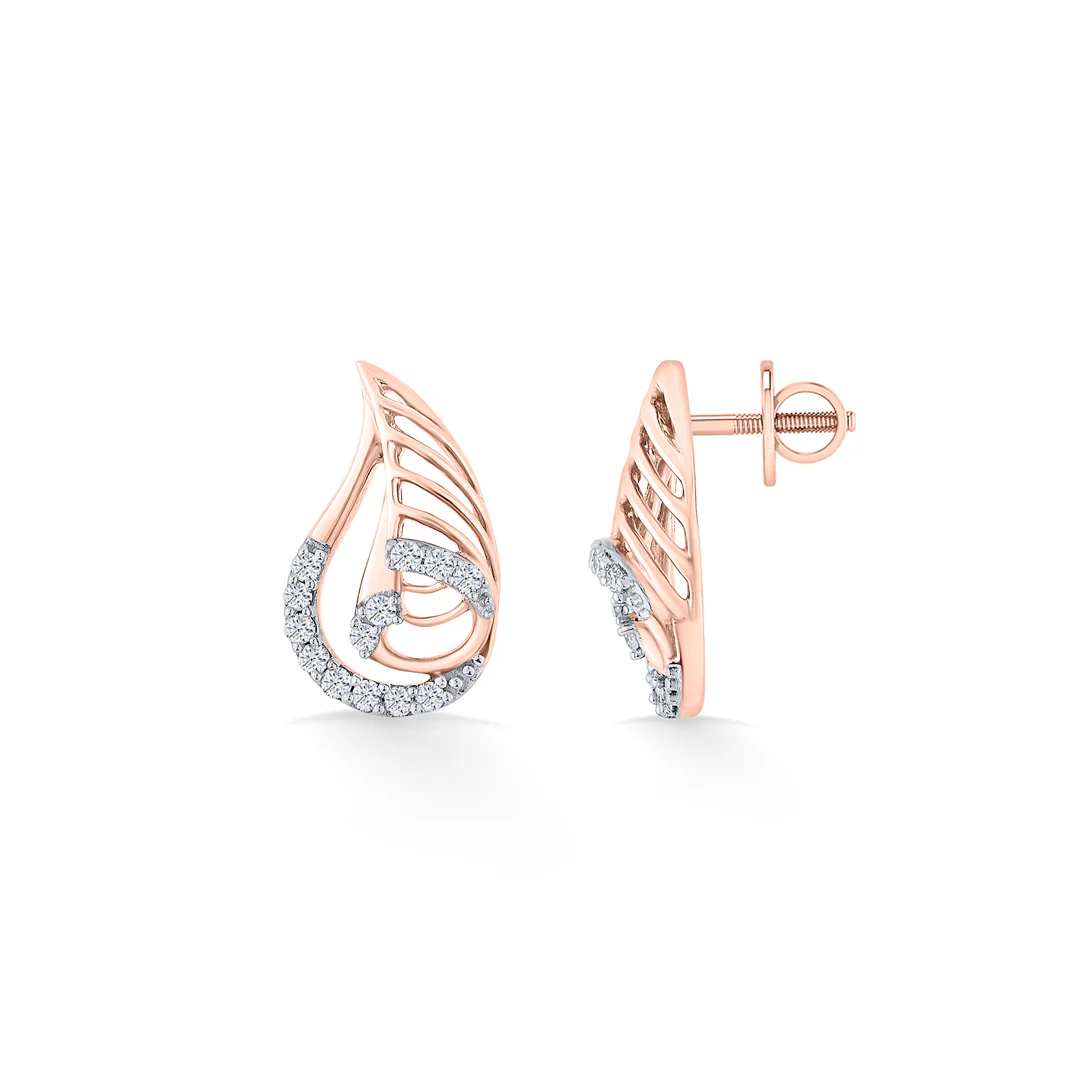 Lustrous Fern Rose Gold Stud Diamond Earring For Women - Image 5