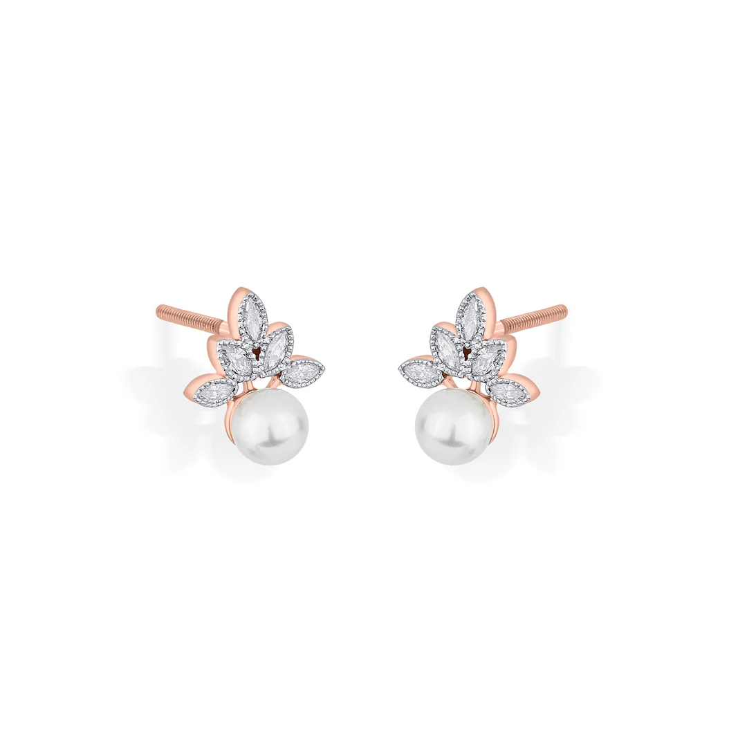 Opal Pearl Rose Gold Stud Diamond Earring For Women - Image 3