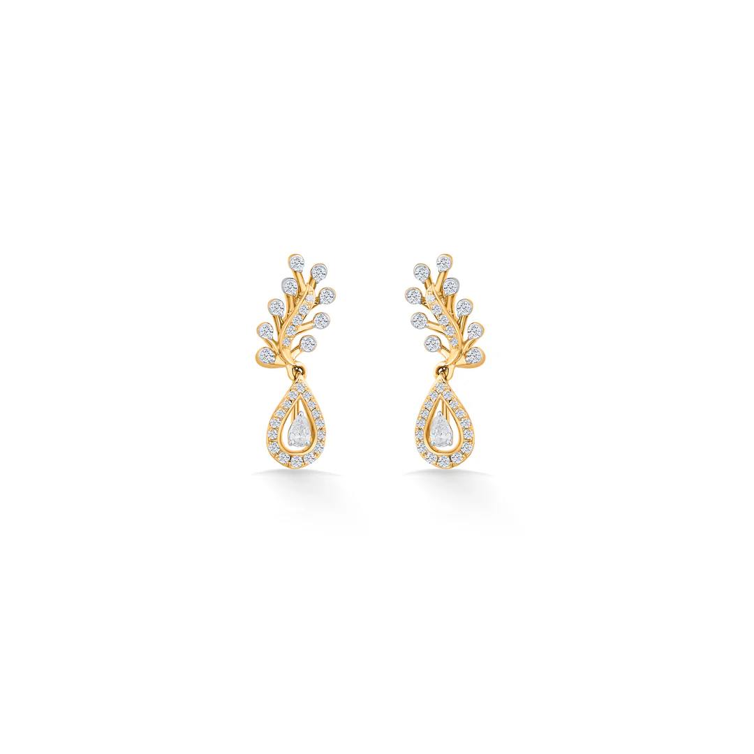 Ornate Droplet Yellow Gold Dangler Earring for Women - Image 3