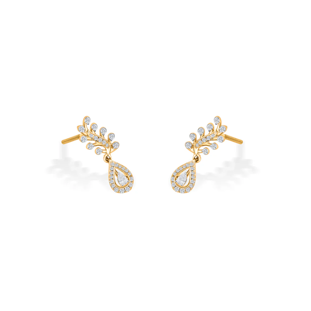 Ornate Droplet Yellow Gold Dangler Earring for Women - Image 4