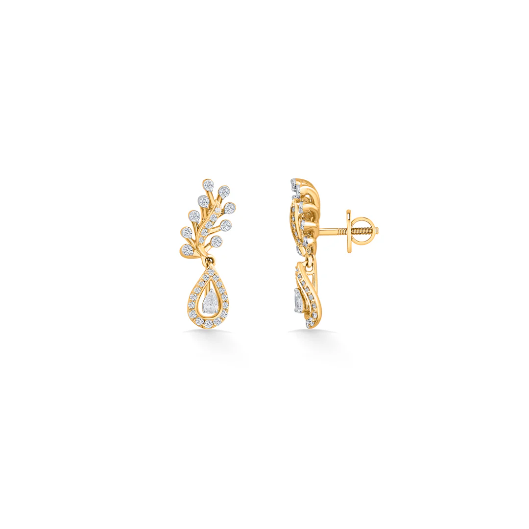 Ornate Droplet Yellow Gold Dangler Earring for Women - Image 5