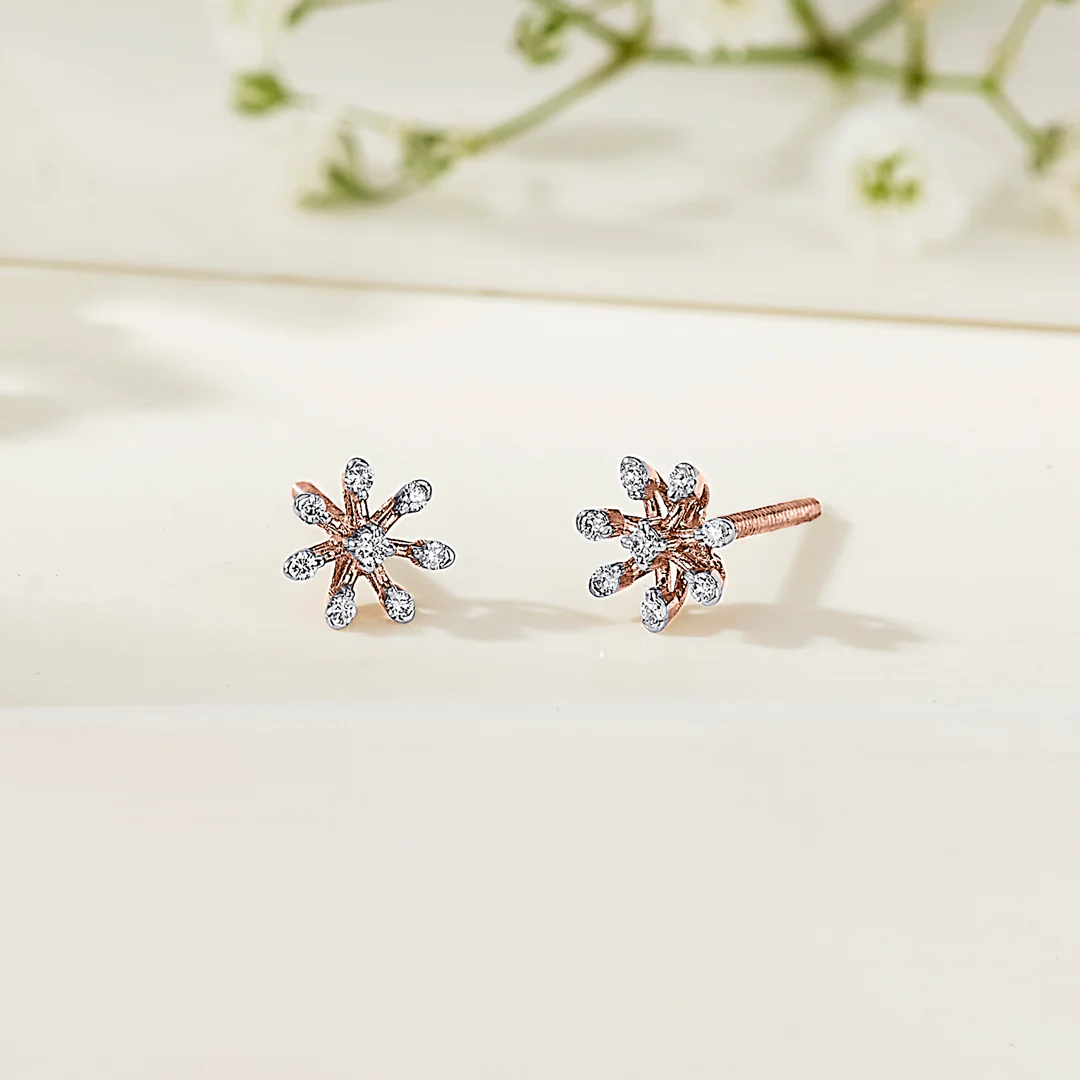Petite Flora Gold & Diamond Stud Earring For Women