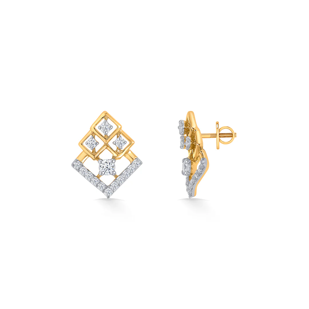 Prism Stack Gold & Diamond Stud Earring - Image 3