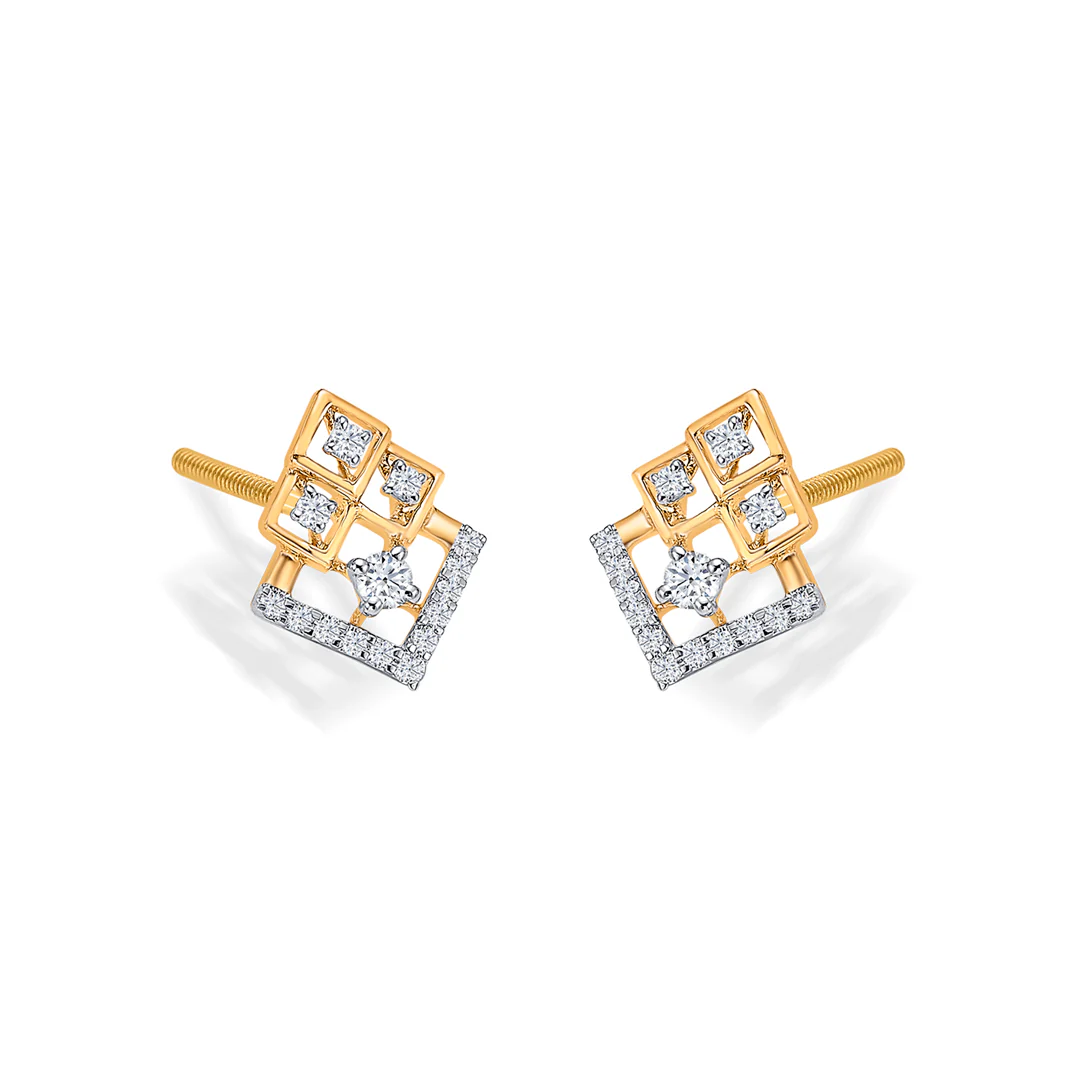 Prism Stack Gold & Diamond Stud Earring - Image 4