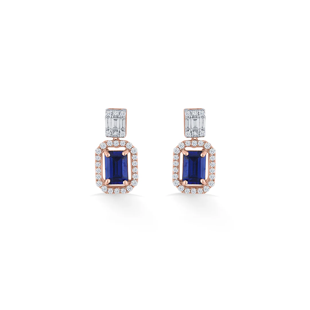 Royal Blue Elegance Gold & Diamond Drops & Dangler Earring For Women - Image 3