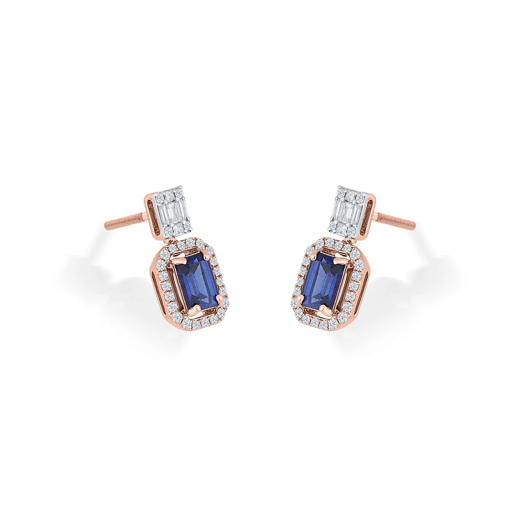Royal Blue Elegance Gold & Diamond Drops & Dangler Earring For Women - Image 4