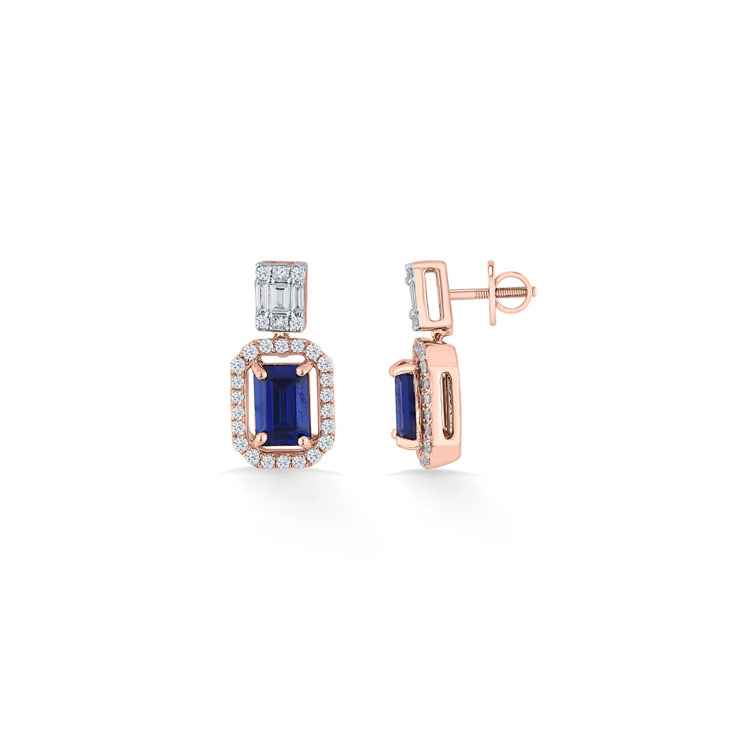 Royal Blue Elegance Gold & Diamond Drops & Dangler Earring For Women - Image 5