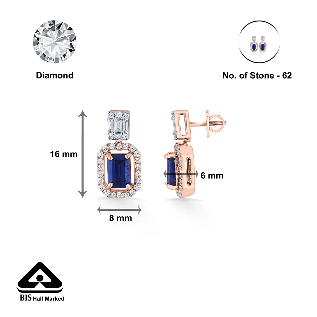 Royal Blue Elegance Gold & Diamond Drops & Dangler Earring For Women - Image 6