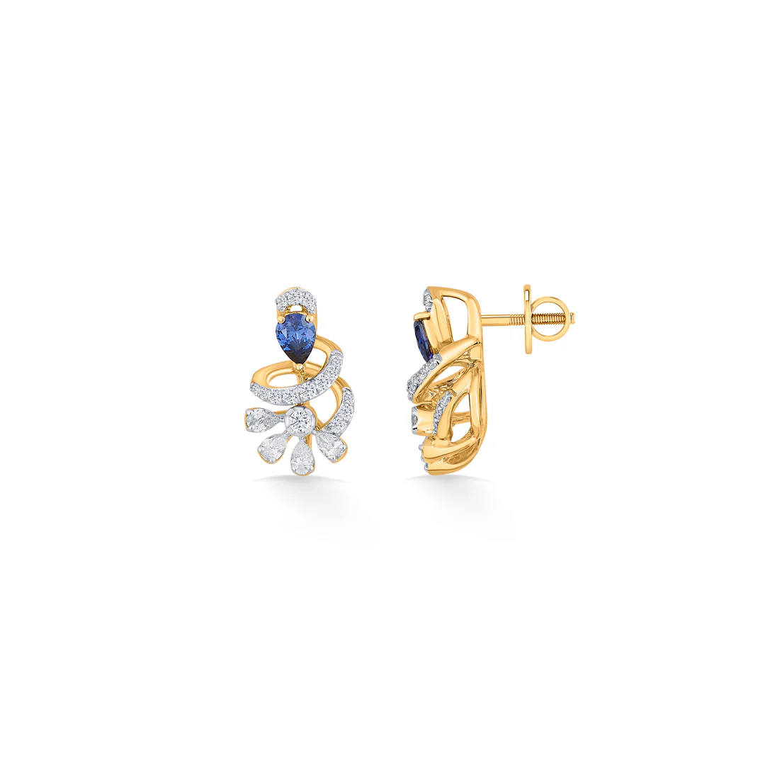 Sapphire Swirl Gold Stud Diamond Earring for Women - Image 5