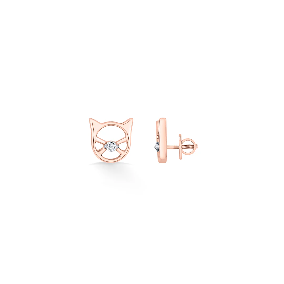 Shimmer Cat Gold Stud Diamond Earring for Women - Image 5