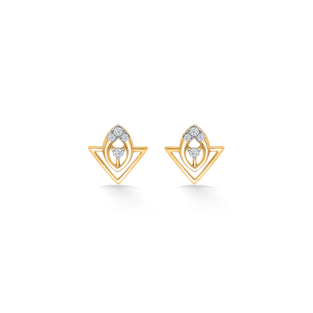 TriFlare Bloom Glow Gold & Diamond Stud Earring - Image 2