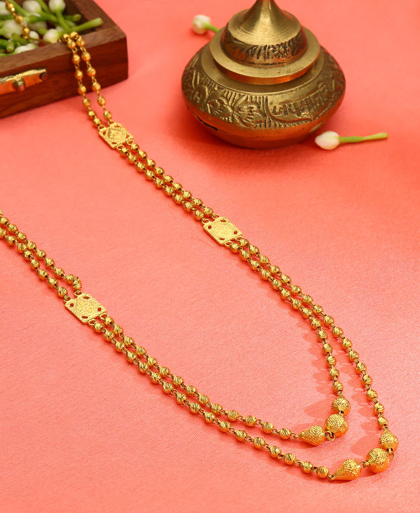 Triveni Vertical Maal Yellow Gold Necklace For Women - Image 3
