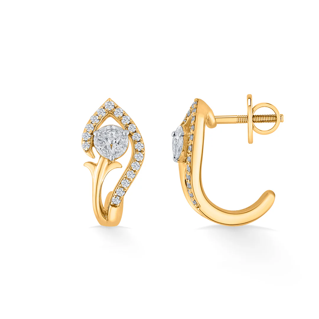 Twist Bloom Yellow Gold Hoops & Huggies Earring for Women - Image 5