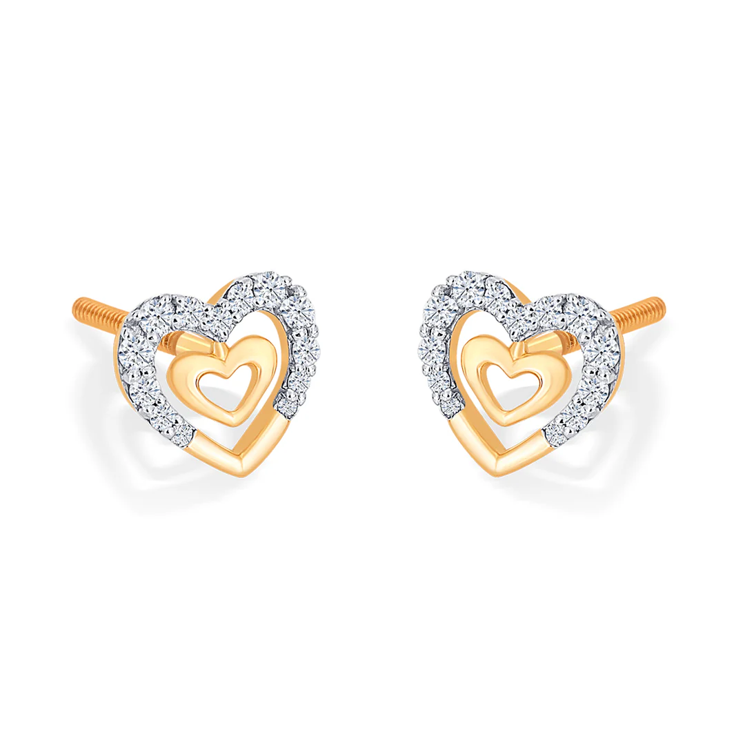 Veloura Hearts Gold & Diamond Stud Earring - Image 3