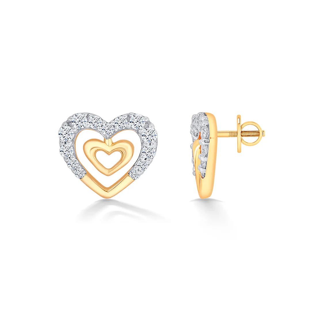 Veloura Hearts Gold & Diamond Stud Earring - Image 4