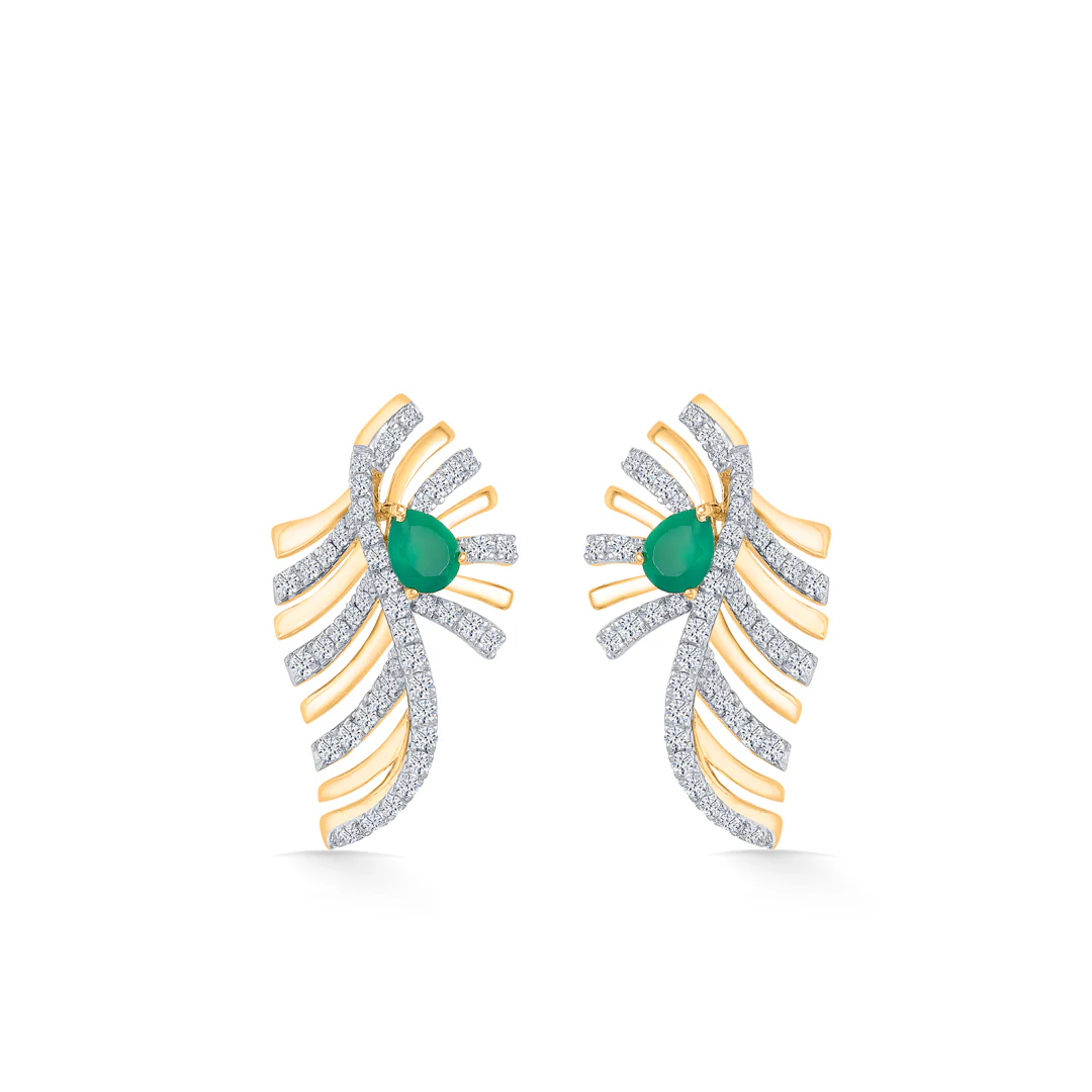 Zayana Fern Gold & Diamond Stud Earring - Image 2