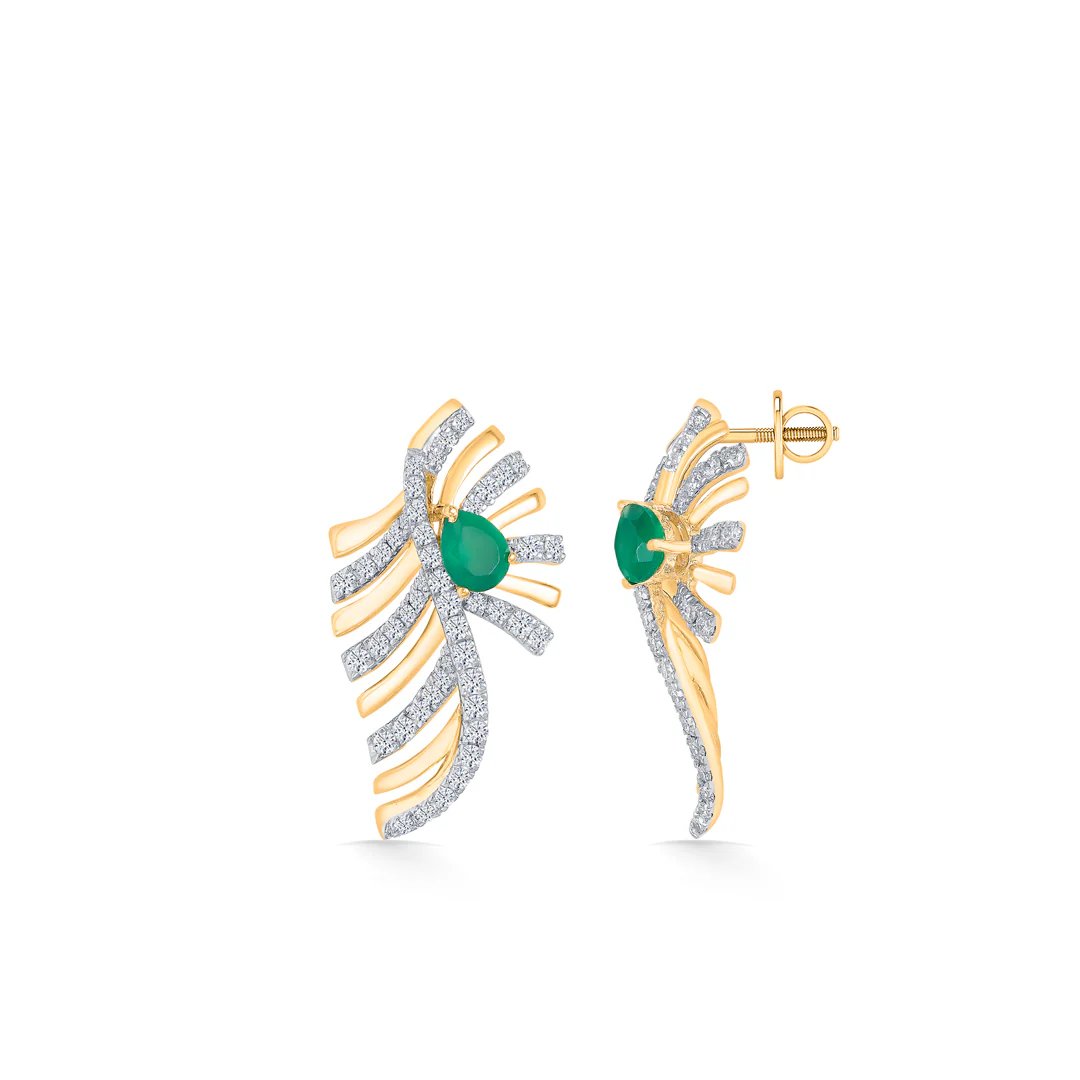 Zayana Fern Gold & Diamond Stud Earring - Image 3