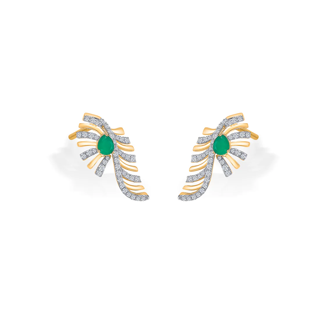 Zayana Fern Gold & Diamond Stud Earring - Image 4